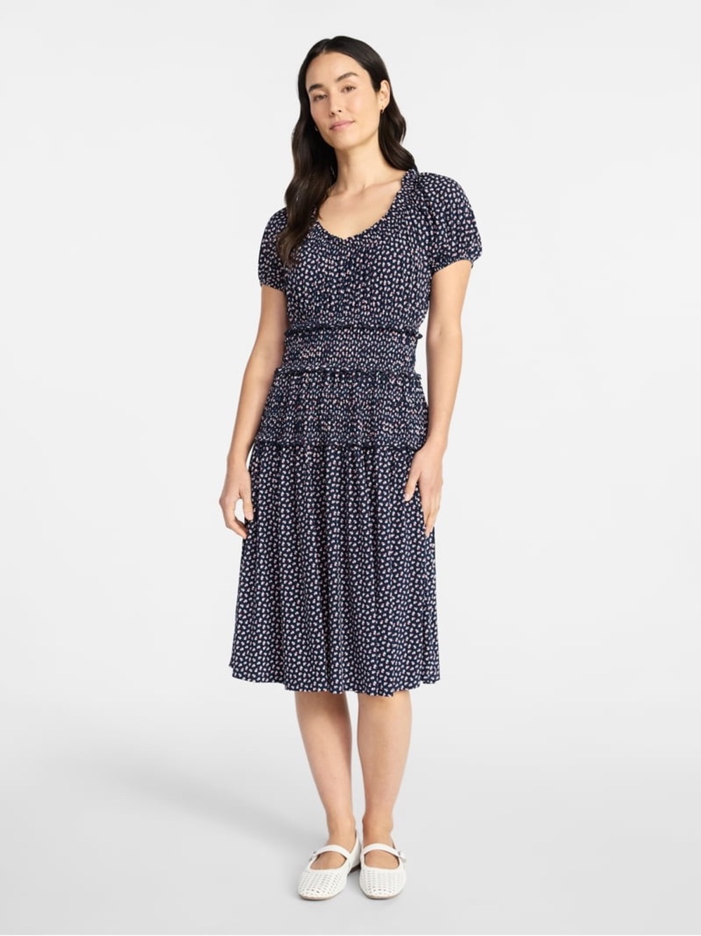 NWT ✨ Time and Tru Smocked Midi Dress with Short Puff Sleeves